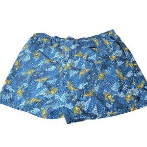 Cheetah Board Shorts Men XL Blue & Yellow Fish, Drawstring, Lined, Pockets, EUC